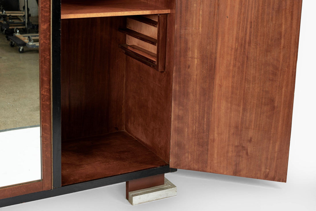 Antique Art Deco Maple Wood Mirrored Armoire Cabinet 1930s