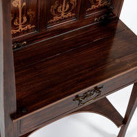 Antique Art Nouveau Scottish Mahogany Floral Secretary Cabinet