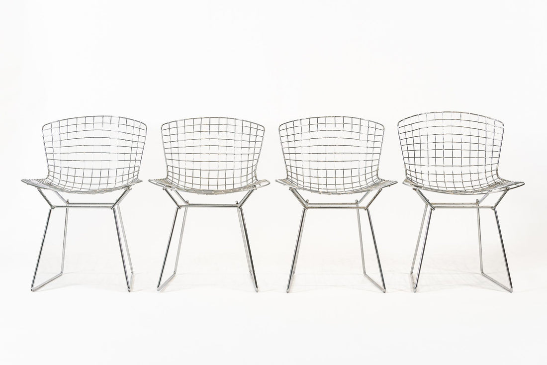 Mid Century Silver Wire Dining Side Chairs by Bertoia for Knoll