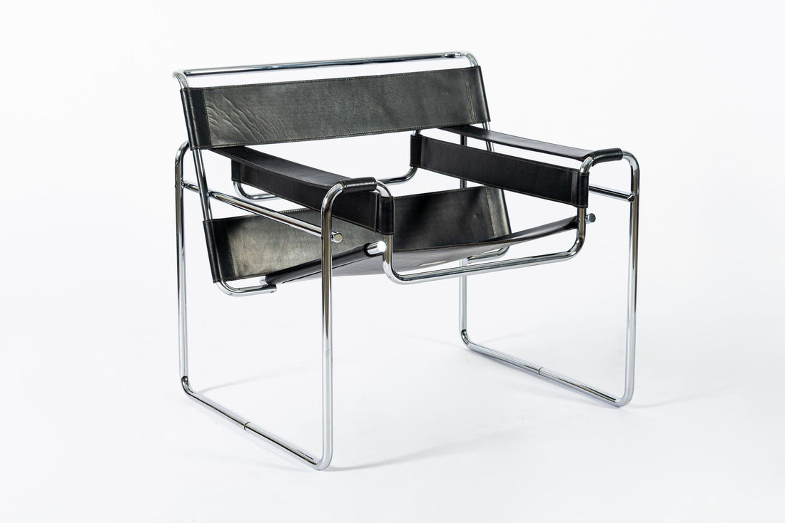 Mid Century Black Leather Wassily Arm Chairs by Marcel Breuer for Knoll, 1960s