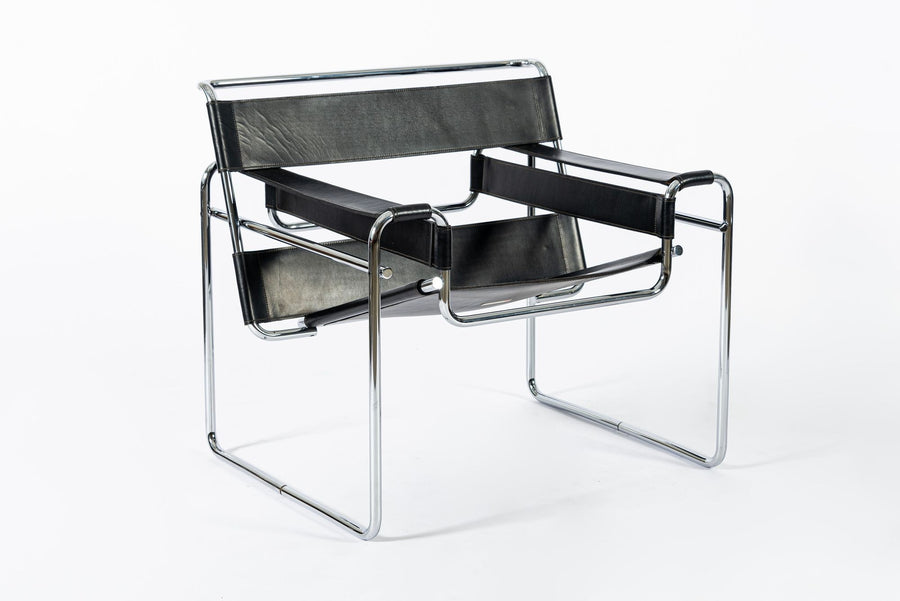 Mid Century Black Leather Wassily Arm Chairs by Marcel Breuer for Knoll, 1960s
