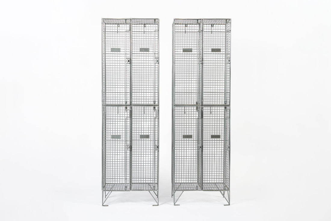 Pair British Industrial Metal Wire Mesh Locker Sets, Made in the UK