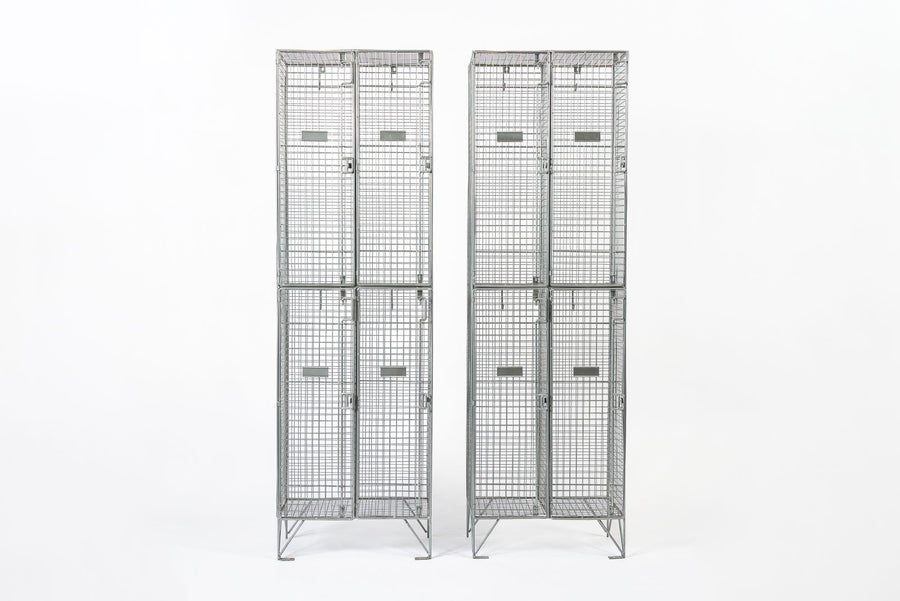 Pair British Industrial Metal Wire Mesh Locker Sets, Made in the UK