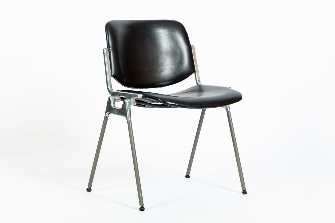Six Mid Century Italian DSC 106 Leather Stacking Chairs by Giancarlo Piretti for Castelli, 1980s