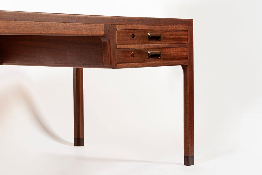 Large Mid Century Danish Modern Mahogany Wood Executive Desk