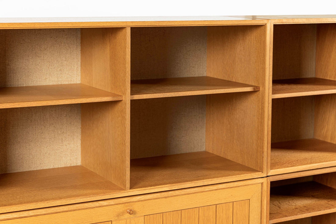 Danish Modern Oak Modular Wall Unit, Mid Century Bookcase Display Cabinet