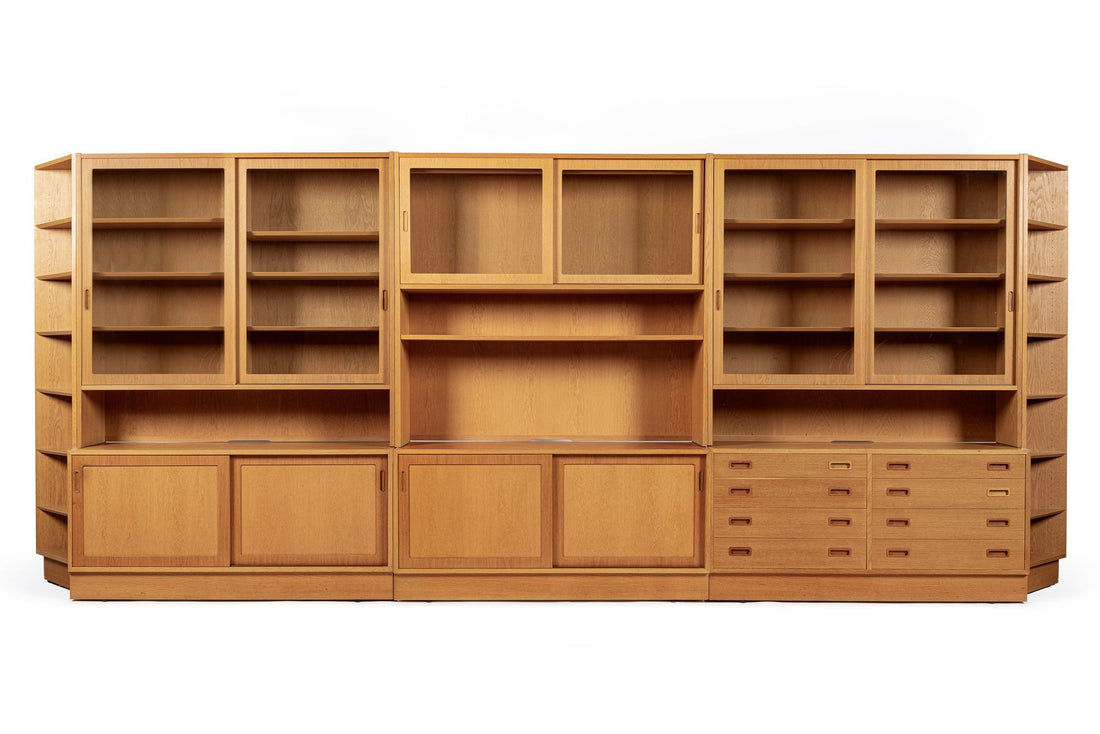 Mid Century Danish Oak Wood Shelving & Display Cabinets by Poul Hundevad