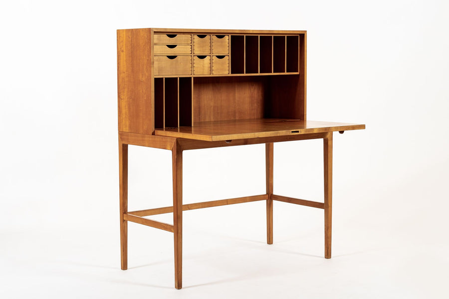 Exceptional Mid Century Danish Drop-Front Secretary Desk & Wall Shelf by Ditzel