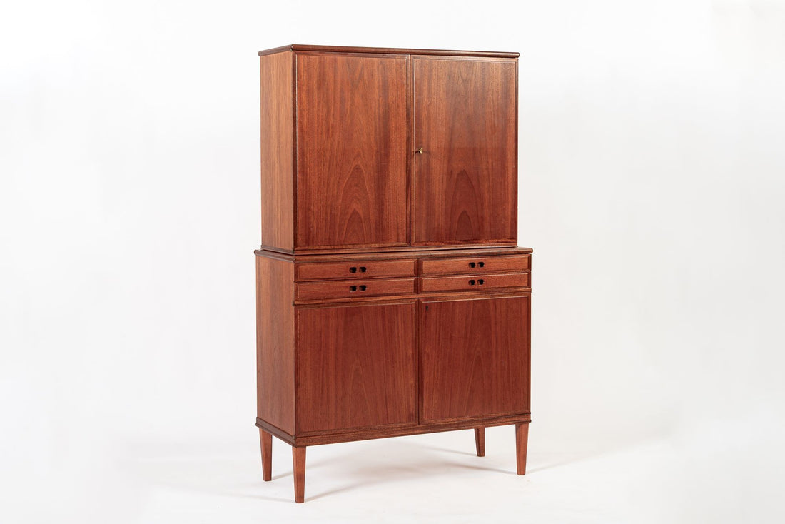 Mid Century Danish Modern Tall Two-Piece Teak Cabinet Hutch