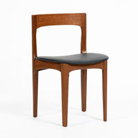 Mid Century Danish Teak Wood & Black Vinyl Dining Chairs, Set of 4