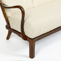 Danish Modern Solid Walnut Spindle Back Sofa in Schumacher Fabric, Circa 1960