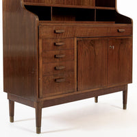 Mid Century Danish Walnut Wood Pull-Out Secretary Desk & Bookcase