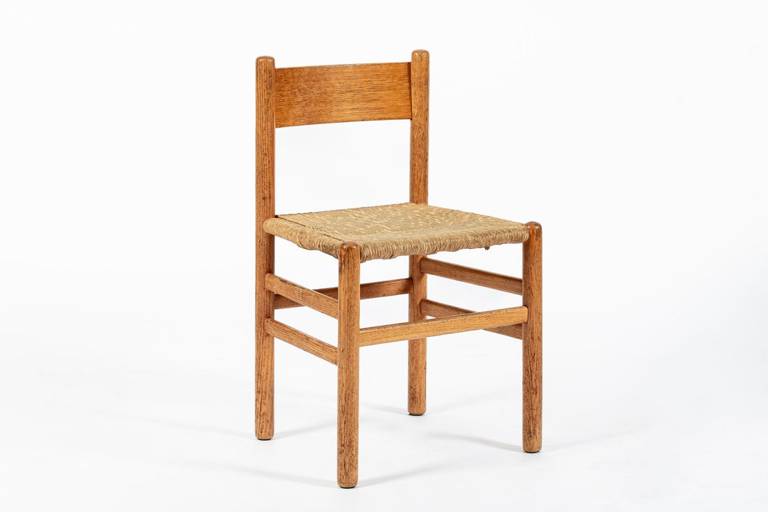 Mid Century Dutch Oak Wood and Rush Chairs by Johan van Heuvel