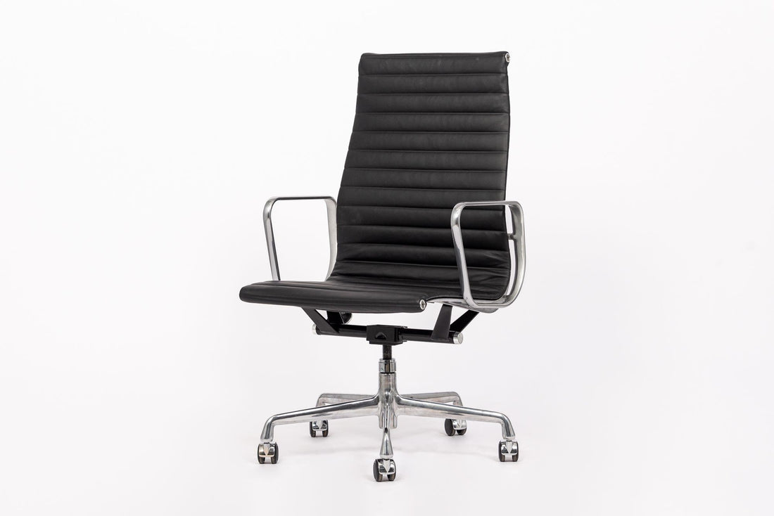 Eames Herman Miller Tall Black Leather Desk Chair Executive Thin Pad