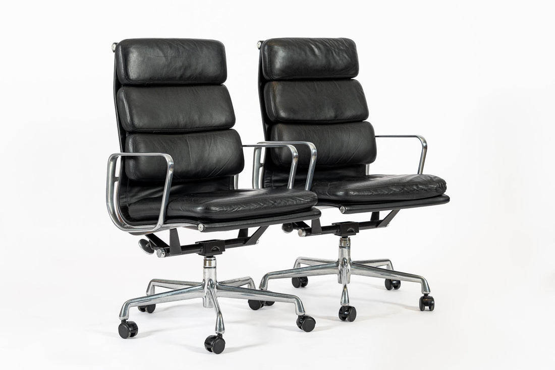 Pair Authentic Eames Herman Miller Tall Black Leather Office Chairs 2001