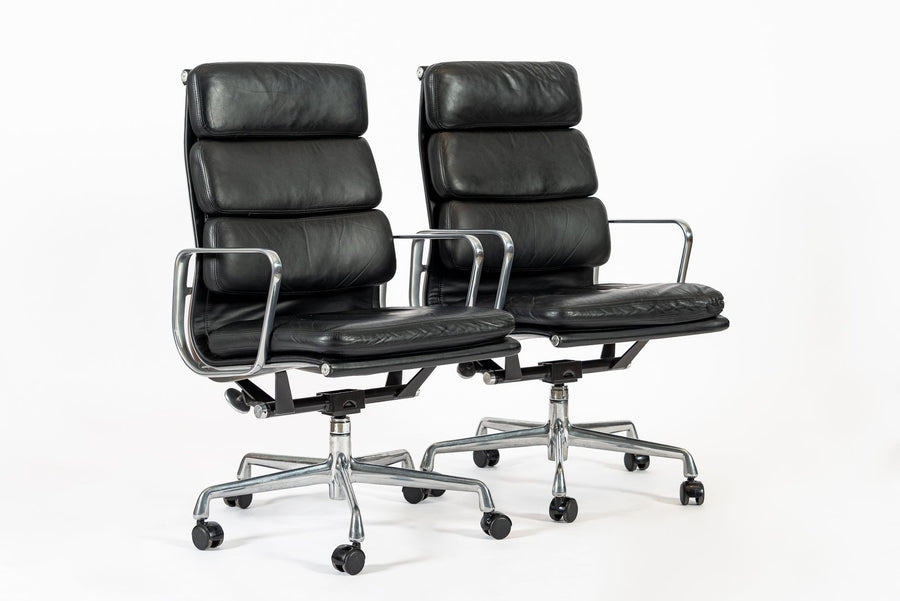 Pair Authentic Eames Herman Miller Tall Black Leather Office Chairs 2001