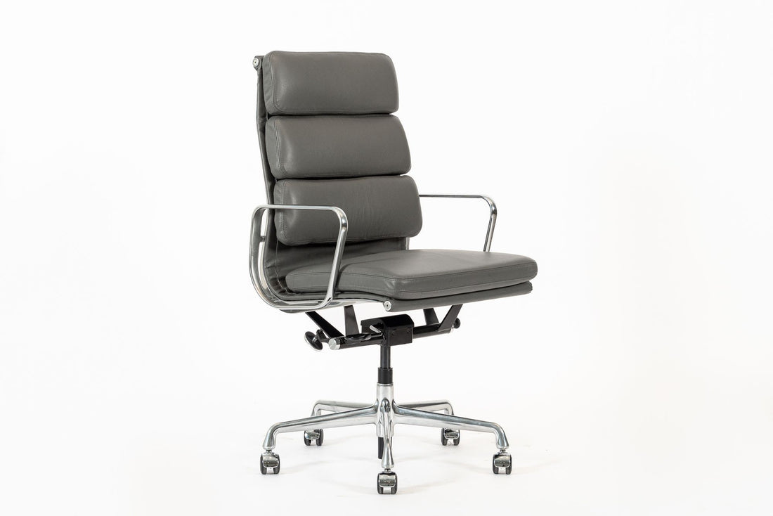 Herman Miller Eames Aluminum Group Tall Gray Leather Office Chair Soft Pad