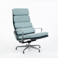 Pair of Eames Soft Pad Recliners for Herman Miller, Blue Gray Aluminum Group Lounge Chairs