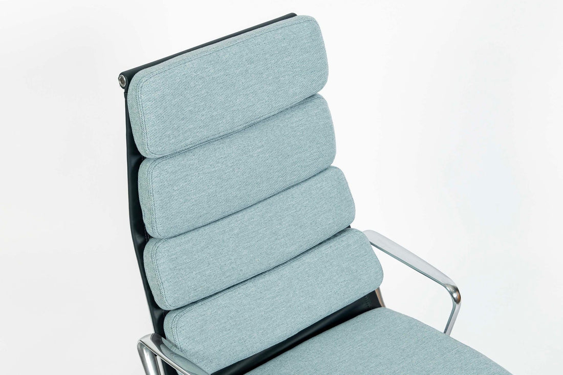 Eames Soft Pad Recliner for Herman Miller, Blue Gray Aluminum Group Lounge Chair
