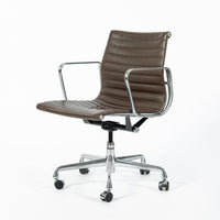 Set of 4 Eames Herman Miller Office Chairs, Brown Leather Thin Pad Aluminum Group