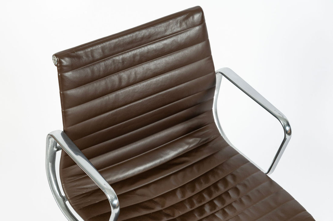 Eames Herman Miller Aluminum Group Thin Pad Brown Leather Office Chair, 2008
