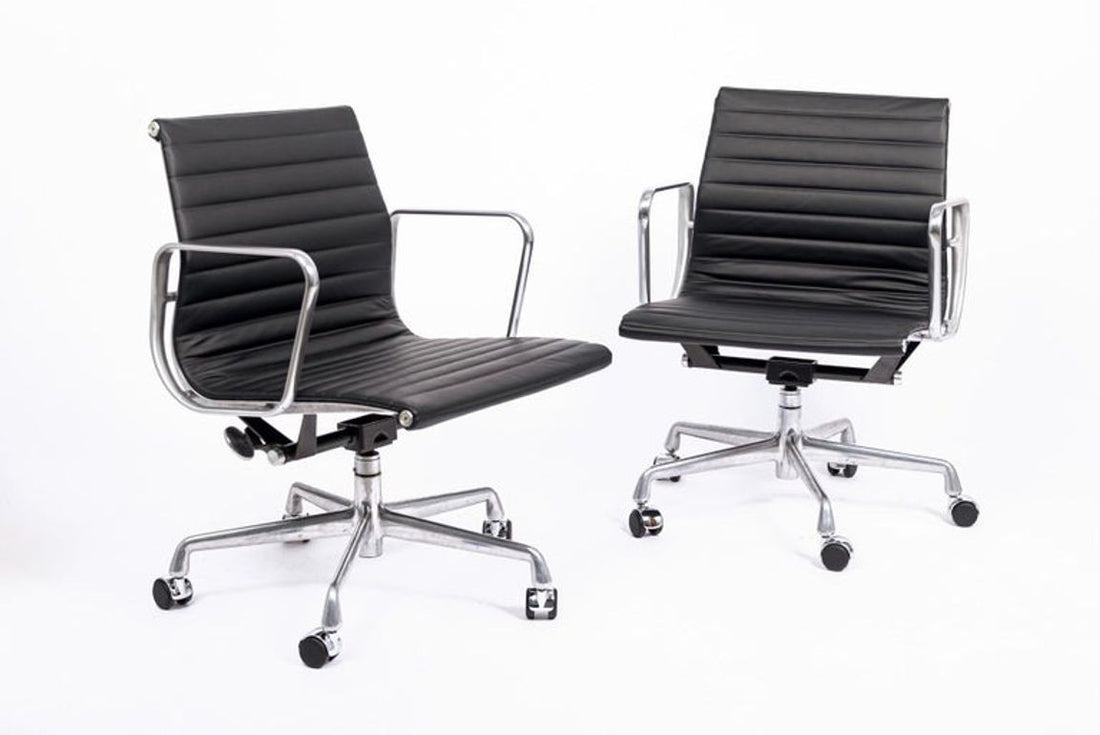 Eames Herman Miller Black Leather Office Chair Thin Pad Aluminum Group