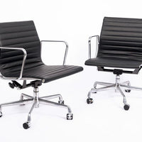 Eames Herman Miller Black Leather Office Chair Thin Pad Aluminum Group