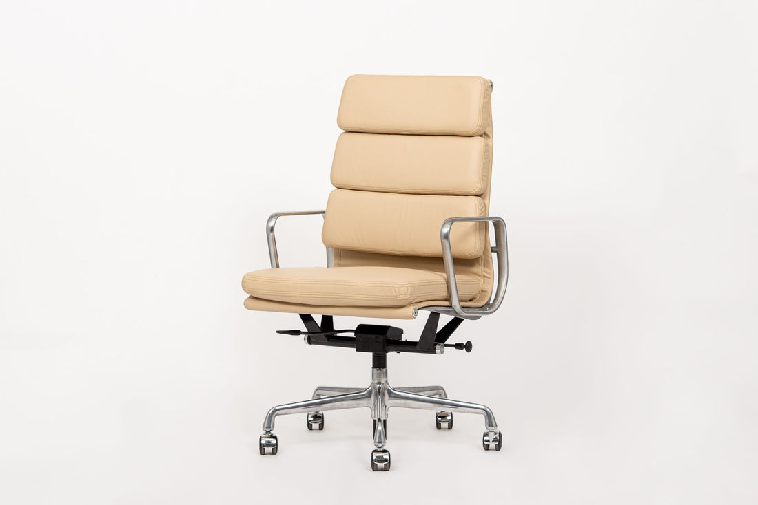 Eames Herman Miller Tall Cream Leather Office Chair Aluminum Group