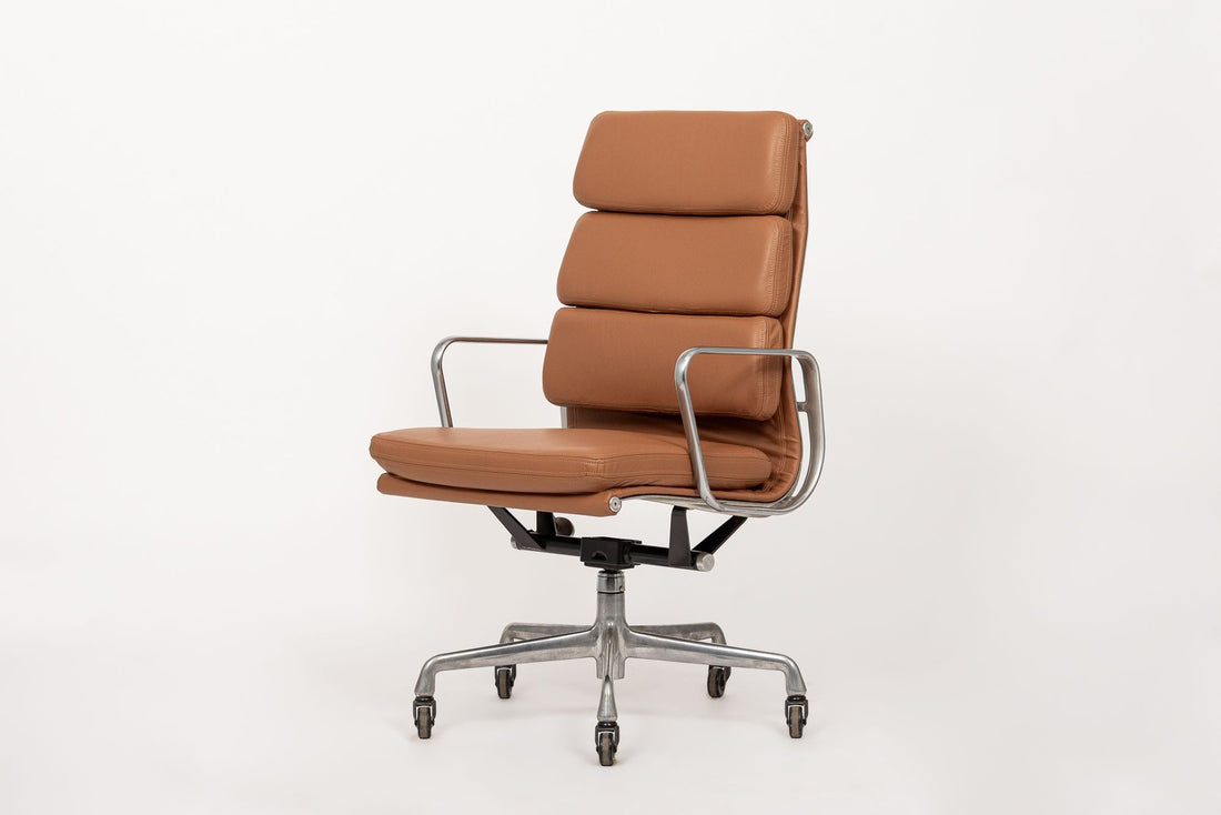 Herman Miller Eames Tall Brown Leather Desk Chair Aluminum Group