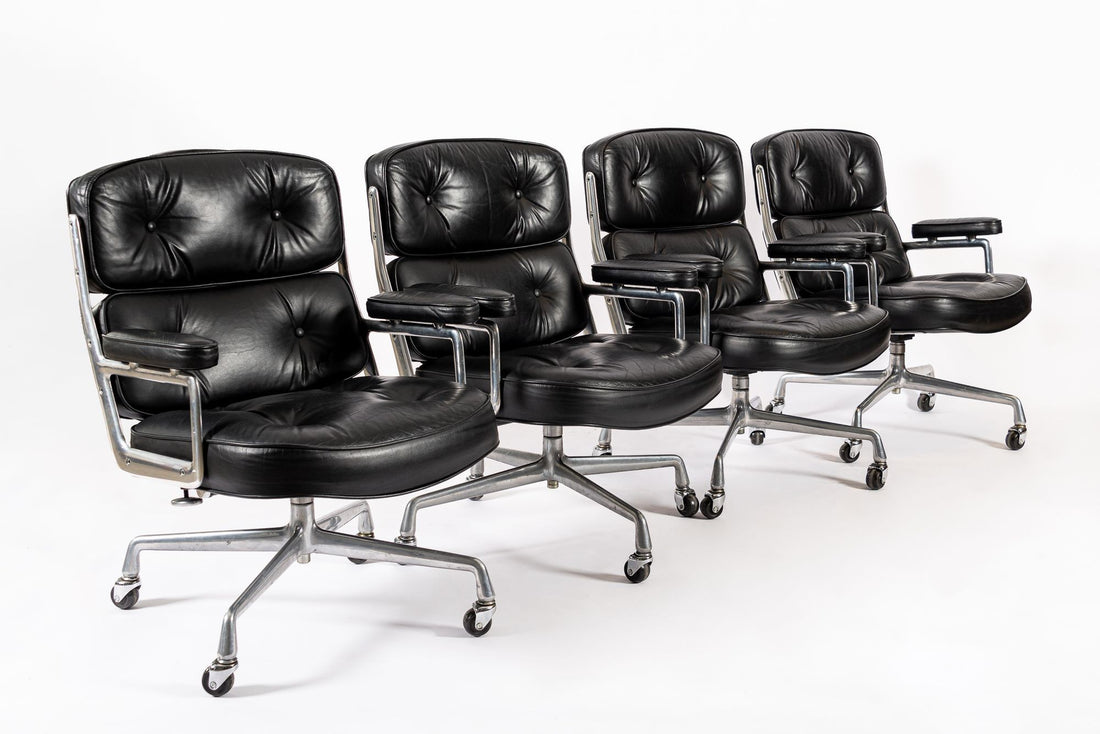 Eames for Herman Miller Time Life Black Leather Office Chairs 1980s