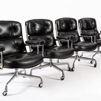 Eames for Herman Miller Time Life Black Leather Office Chairs, 1980s - Set of 4
