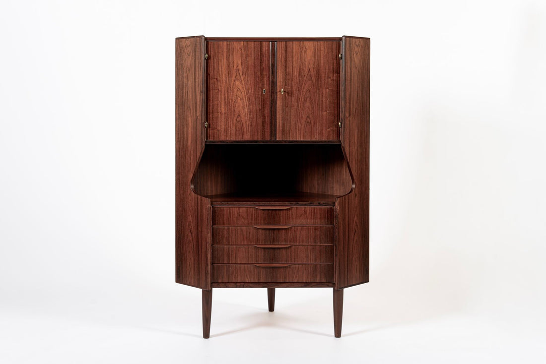 Mid Century Danish Rosewood Corner Bar Cabinet 1960s