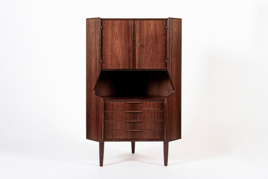 Mid Century Danish Rosewood Corner Bar Cabinet 1960s