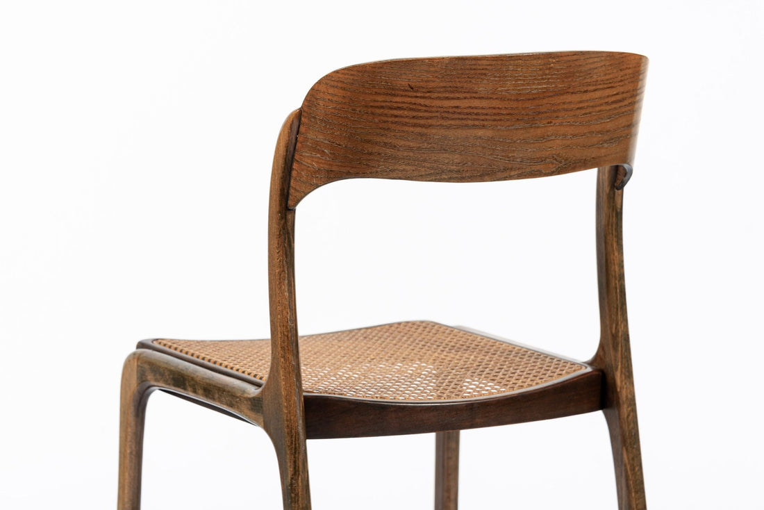 Mid Century Modern French Wood & Cane Wicker Chairs by Baumann