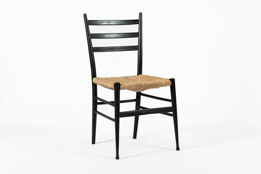 Vintage Mid Century Black Wood and Rush Wicker Dining Chair
