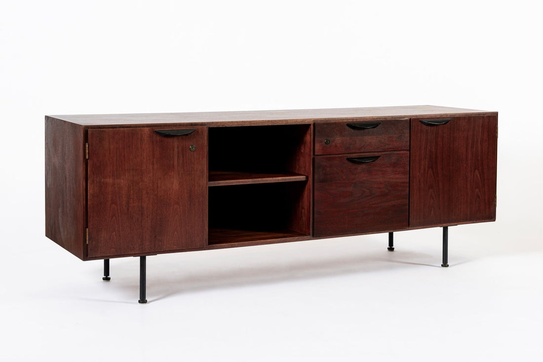 Mid Century Walnut Wood File Cabinet Credenza by Jens Risom