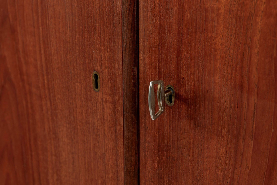 Mid Century Danish Modern Teak Corner Cabinet with Pivoting Drawers