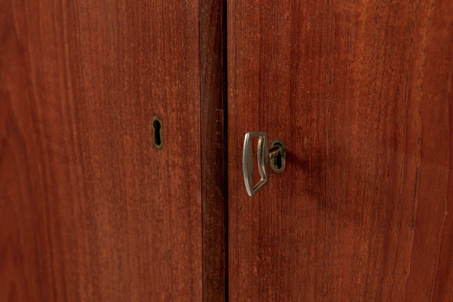 Mid Century Danish Modern Teak Corner Cabinet with Pivoting Drawers