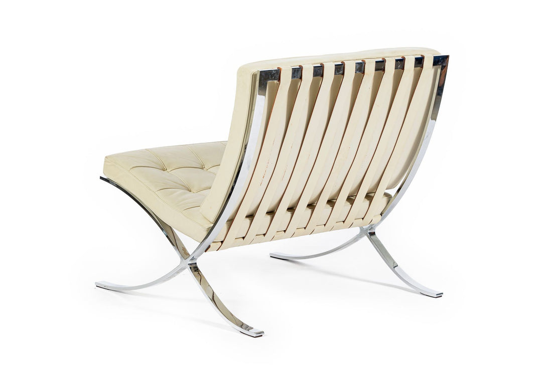 Mid Century Cream Barcelona Chairs by Mies van der Rohe for Knoll, 1980s
