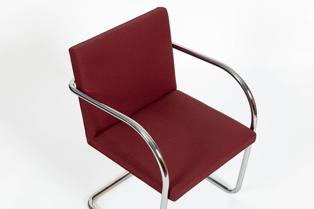 Pair Mid-Century Red Brno Armchairs by Mies van der Rohe for Knoll, 1983