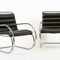 Mid Century MR Black Leather Arm Chairs by Mies van der Rohe for Knoll