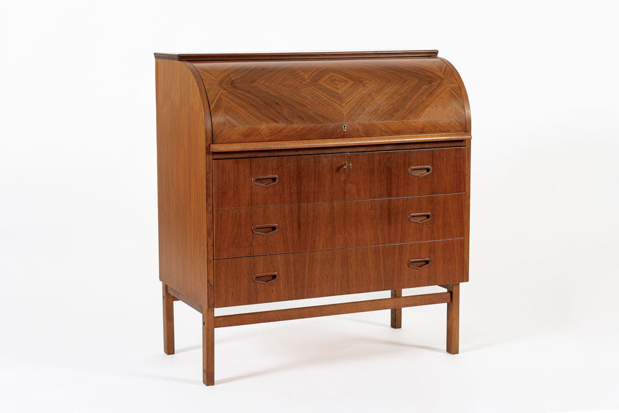 Mid Century Swedish Teak Rolltop Secretary Desk by Egon Ostergaard