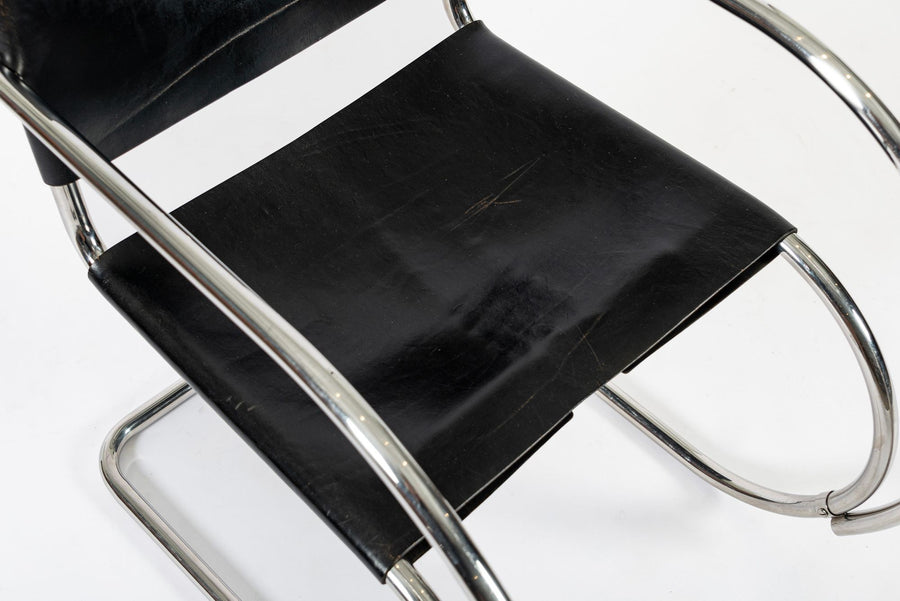 Bauhaus MR 20 Black Leather Arm Chairs by Mies van der Rohe for Knoll, 1979