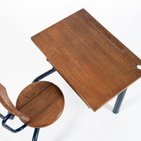 Vintage Antique Wood & Metal Child’s School Desk and Chair in the Style of Jean Prouvé