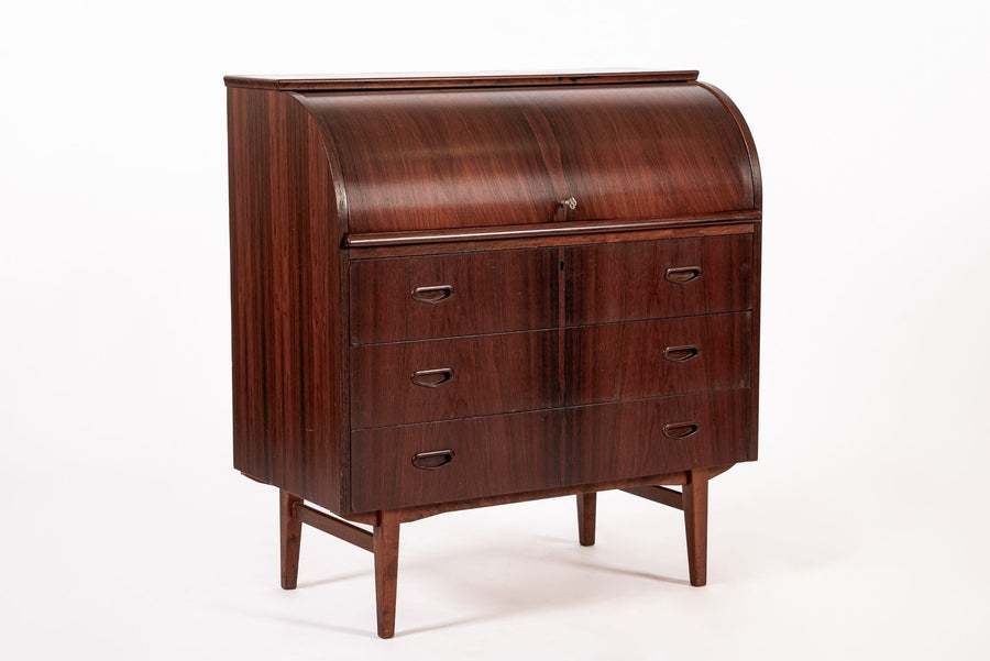 Vintage Mid Century Swedish Rosewood Rolltop Secretary Desk