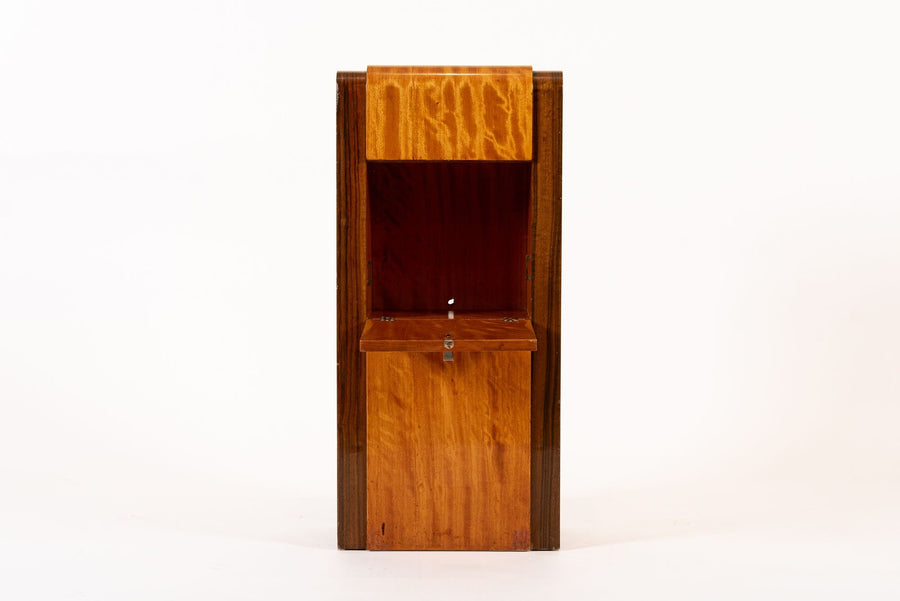 Antique Art Deco Small Wood Nightstand or Side Cabinet, 1930s