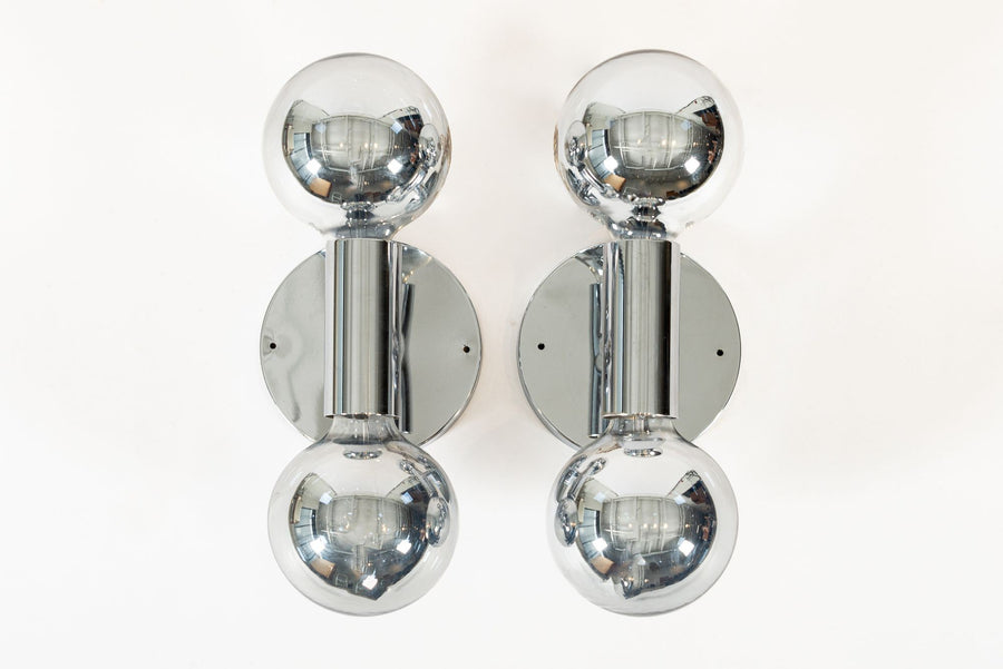 Vintage Mid Century Silver Chrome Wall Sconce Lights by Sonneman