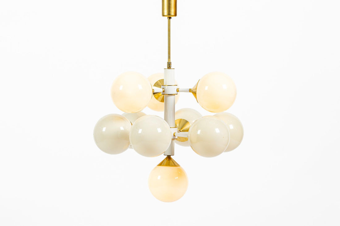 Pair of Mid-Century Modern Sputnik Chandeliers by Szarvasi, Hungary 1970s, 3x Avail