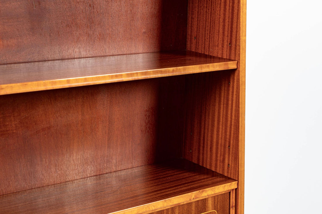 Scandinavian Modern Figured Mahogany Secretary Bookcase Cabinet 1960s