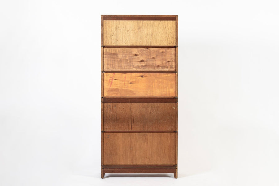 Antique English Tall Stepback Oak Wood Barrister Bookcase Cabinet